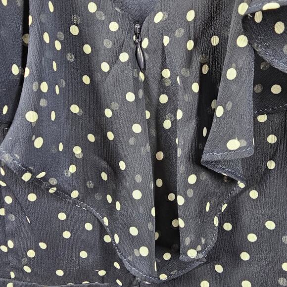 DKNY Polka Dot Dress Navy & White V-Neck Sheer Flutter Sleeves Size 10 - Picture 6 of 13